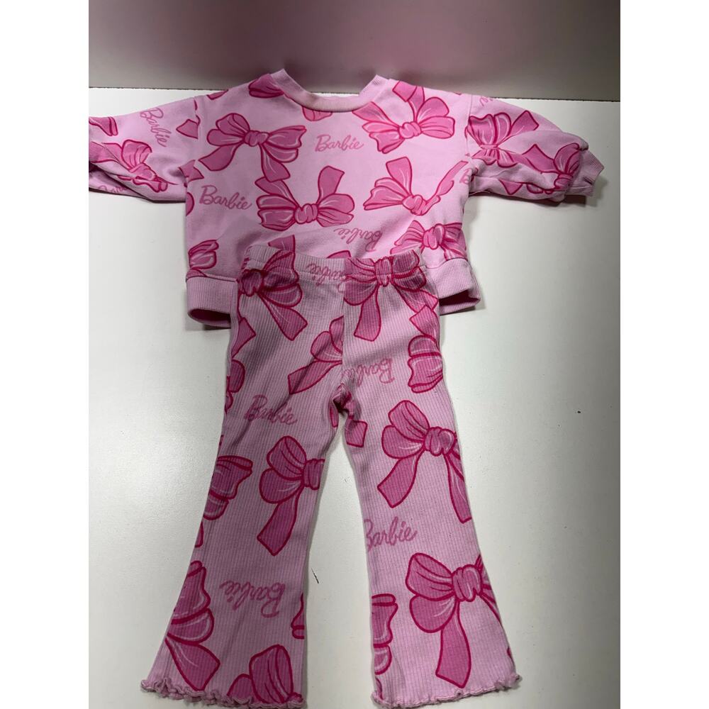 Barbie Pink Bow 2 Piece Set Sweatshirt Pants 12 Months Casual  Infant Girls